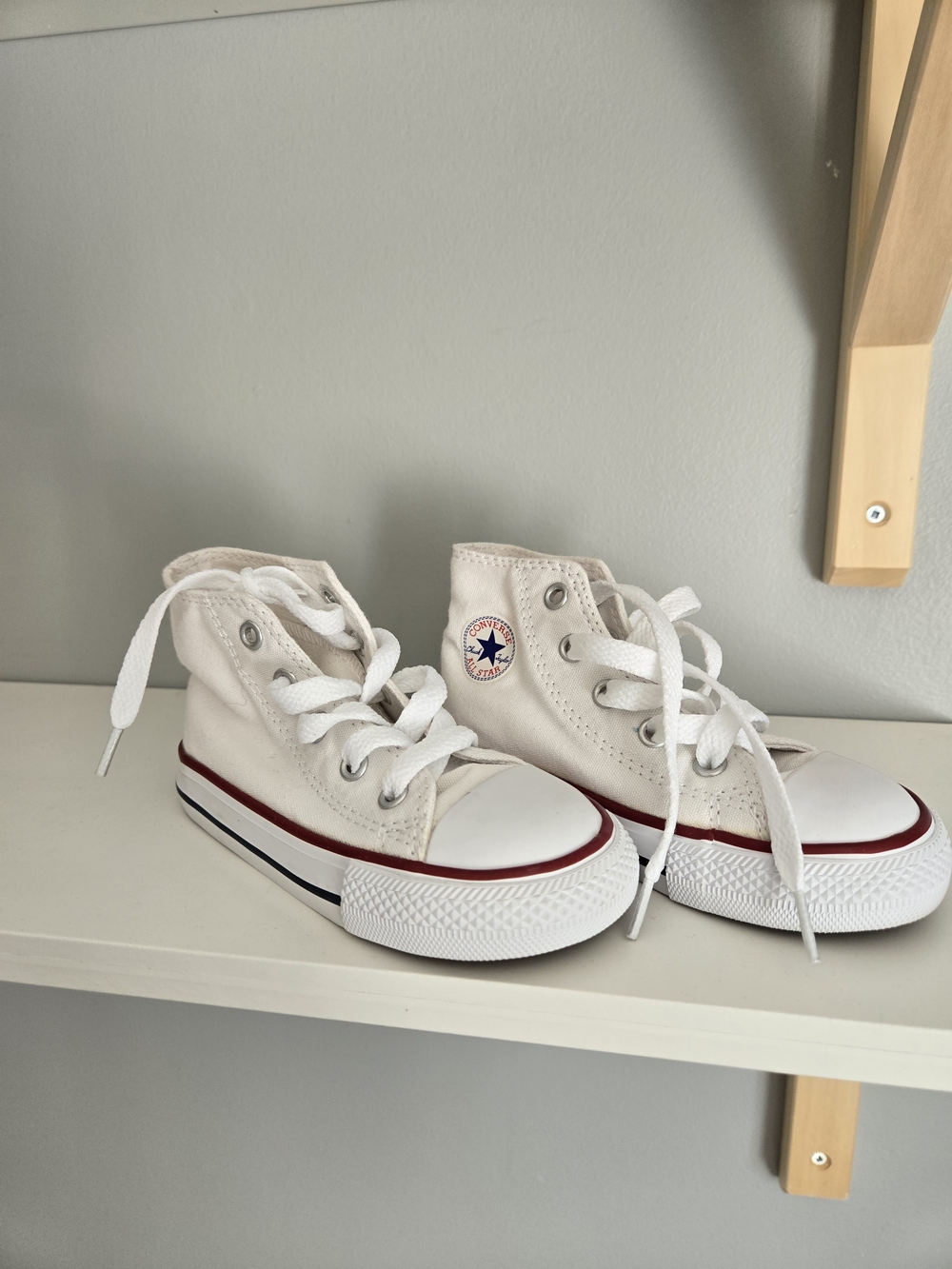 Converse White High-Top Kids Sneakers with Red and Navy Stripe